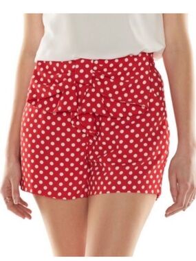 LC Disney Red Polka Dot High Waist Bow Ruffle Shorts